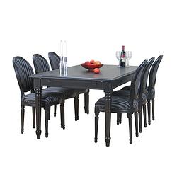 Foto van Mozart zwarte eettafel met 6 zwarte stoelen rococo.