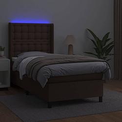 Foto van The living store boxspring bruin kunstleer - 203x103x118/128 cm - led - pocketvering matras - huidvriendelijk topmatras