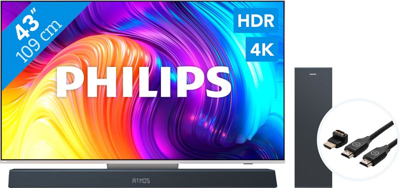 Foto van Philips the one (43pus8837) - ambilight (2022) + soundbar + hdmi kabel