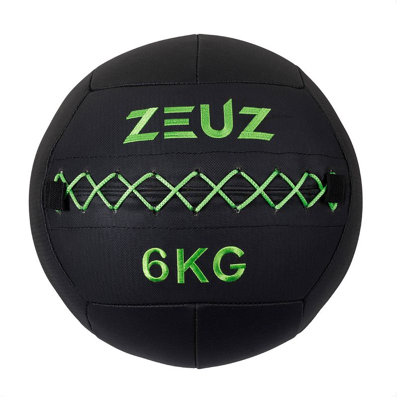 Foto van Zeuz® premium wall ball 6kg - geschikt voor crossfit & fitness - pu foam vulling & vinyl - 35 cm diamter - groen