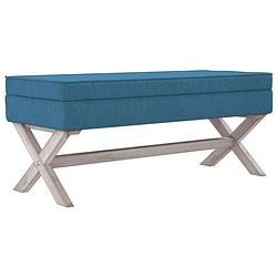 Foto van The living store franse vintage kruk - fluweel - blauw - 110 x 45 x 49 cm - met opbergruimte