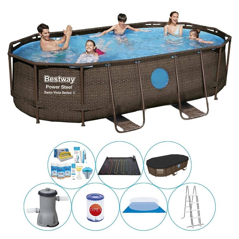 Foto van Bestway power steel swim vista ovaal 427x250x100 cm - zwembad combinatie set