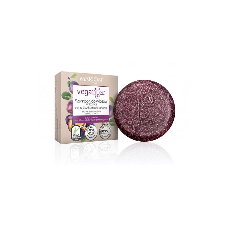 Foto van Veganbar droog en beschadigd haar shampoo bar plum oil & cacaoboter 50g