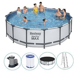 Foto van Bestway - steel pro max - opzetzwembad inclusief filterpomp en accessoires - 488x122 cm - rond