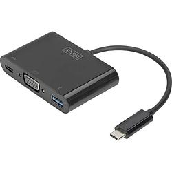 Foto van Digitus da-70854 usb / vga adapter [1x usb-c stekker - 1x vga-bus, usb 3.2 gen 1 bus a (usb 3.0), usb-c bus] zwart 15.00 cm