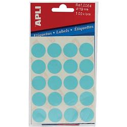 Foto van Apli ronde etiketten in etui diameter 19 mm, blauw, 100 stuks, 20 per blad (2064)
