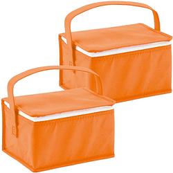 Foto van Set van 2x stuks kleine koeltassen voor lunch oranje 20 x 14 x 13 cm 3.5 liter - koeltas