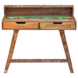 Foto van The living store bureau vintage gerecycled hout - 100x45x90cm - handgemaakt - 2 lades