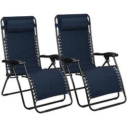 Foto van Abbey camp campingstoelen chaise longue iv marineblauw 2 stuks