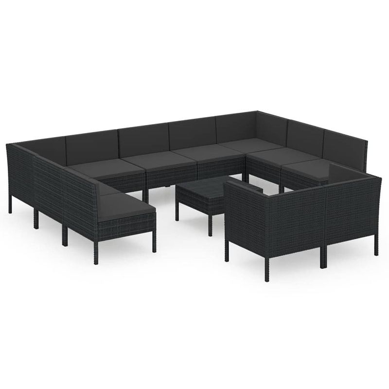 Foto van Vidaxl 12-delige loungeset met kussens poly rattan zwart