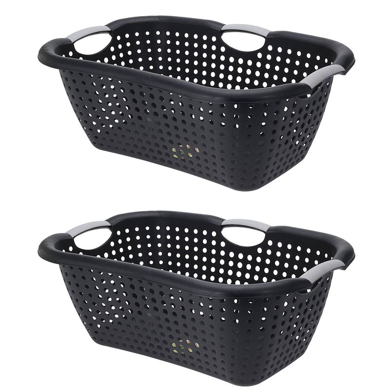 Foto van 2x stuks wasmanden met handvatten - zwart - kunststof - 26 liter - wasmanden