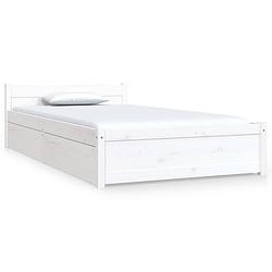 Foto van The living store bedframe wit - grenenhout - matras 90x200 cm - met opbergfunctie