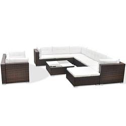 Foto van Vidaxl 10-delige loungeset met kussens poly rattan bruin