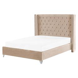 Foto van Beliani lubbon - tweepersoonsbed-beige-fluweel