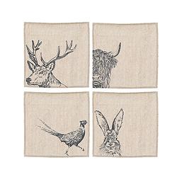 Foto van Linen table linnen servetten - handgewoven in schotland - dieren - 4 stuks