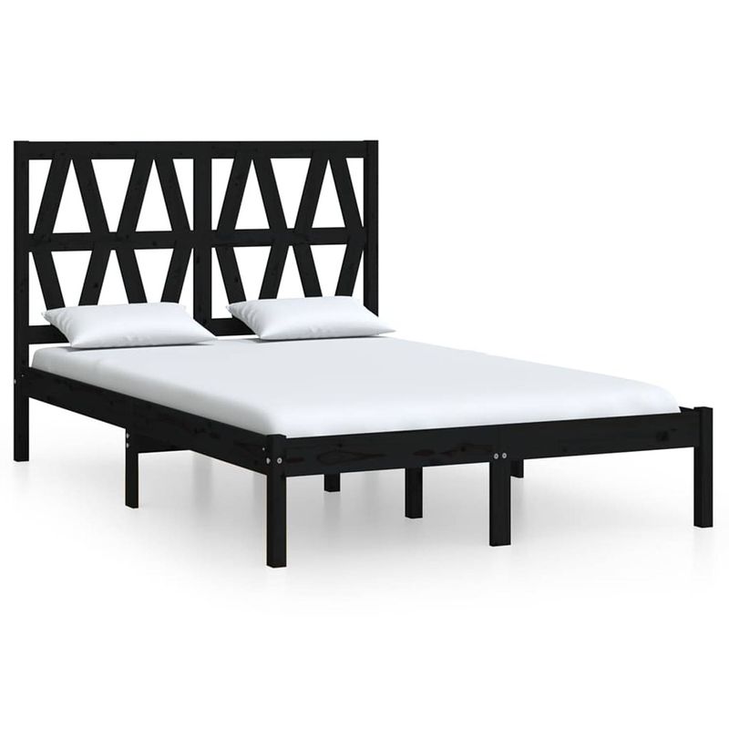 Foto van The living store bedframe massief grenenhout zwart - 195.5 x 125.5 x 31 cm - inclusief hoofdeinde - geschikt voor 120 x