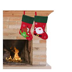 Foto van Decoratie kerstsokken -2x st -rood - kerstman en rendier -45 cm - kerstsokken