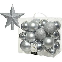 Foto van Kerstversiering kunststof kerstballen met piek zilver 6-8-10 cm pakket van 27x stuks - kerstbal