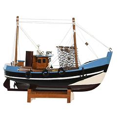 Foto van Vissersboot schaalmodel - hout - 23 x 7 x 18 cm - maritieme boten decoraties voor binnen - beeldjes