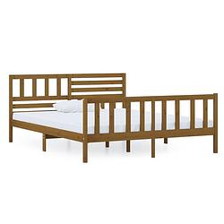 Foto van The living store bedframe - grenenhout - 205.5 x 126 x 100 cm - honingbruin