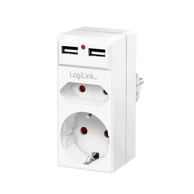 Foto van Logilink pa0276 contactdoos met usb-laaduitgang, kinderbeveiliging, overspanningsbeveiliging ip20 wit