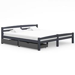 Foto van Vidaxl bedframe met 2 lades massief grenenhout donkergrijs 200x200 cm