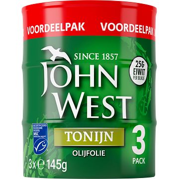 Foto van John west tonijnstukken in olijfolie 3 x 145 gram bij jumbo