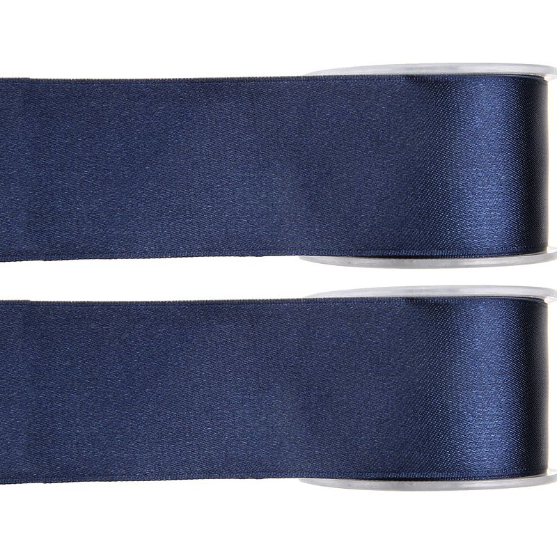 Foto van 2x hobby/decoratie navyblauwe satijnen sierlinten 2,5 cm/25 mm x 25 meter - cadeaulinten