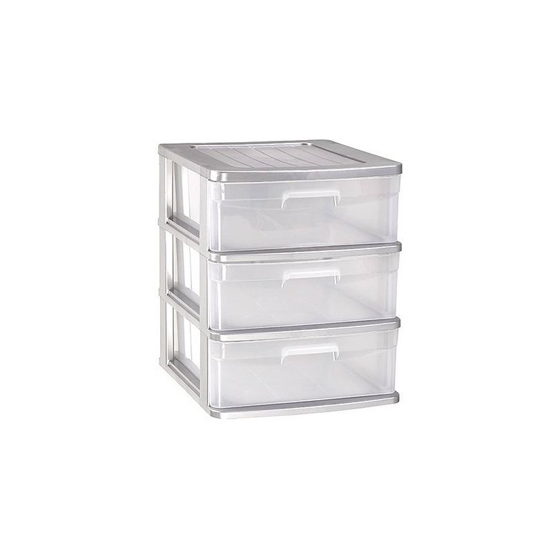 Foto van Ladeblok/bureau organizer met 3x lades grijs/transparant l40 x b39 x h39.5 cm - ladeblok