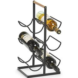 Foto van 1x zwart industrieel wijnflesrek/wijnrekken staand voor 6 flessen 46 cm - wijnrekken
