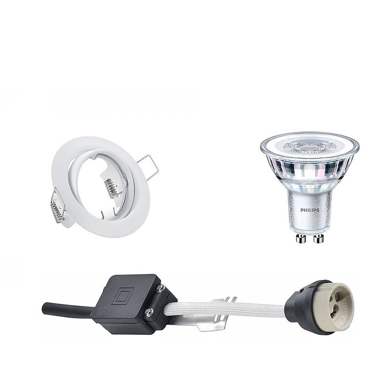 Foto van Led spot set - gu10 fitting - inbouw rond - mat wit - kantelbaar ø83mm - philips - corepro 827 36d - 3.5w - warm wit