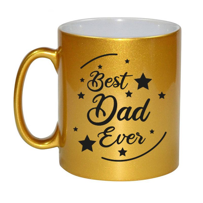 Foto van Gouden best dad ever cadeau koffiemok / theebeker 330 ml - feest mokken