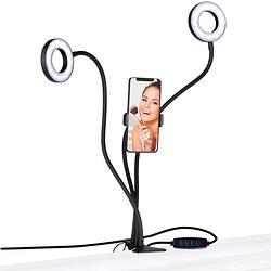 Foto van Grundig selfie studio ring lamp - 2x lamps - social media and vlogs - with table clamp - flexible neck - usb