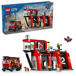 Foto van Lego city brandweerkazerne en brandweerauto 60414