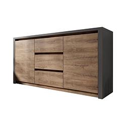 Foto van Meubella - dressoir monaco - eiken - grijs - 140 cm