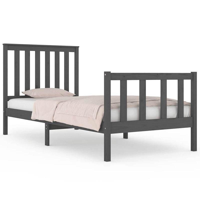 Foto van The living store houten bedframe - grijs - 195 x 80.5 x 69.5 cm - massief grenenhout