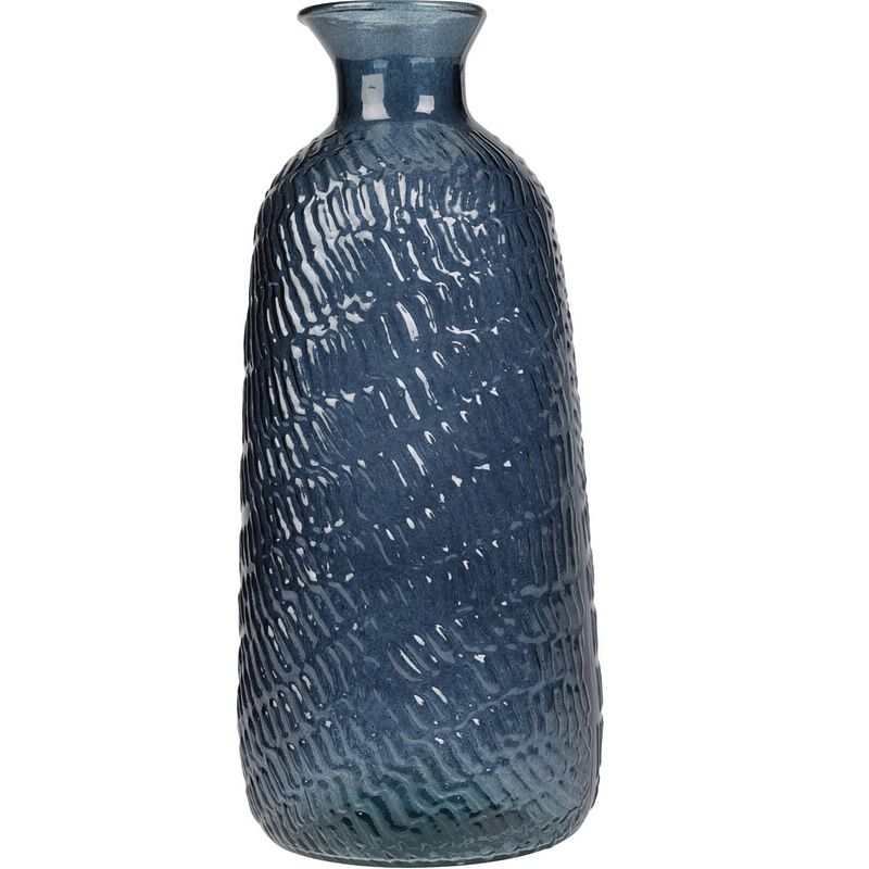 Foto van H&s collection bloemenvaas livorno - gerecycled glas - blauw transparant - d13 x h31 cm - vazen