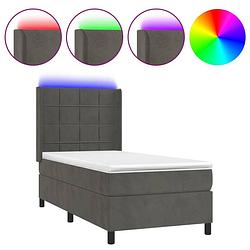 Foto van The living store boxspring bed - donkergrijs fluweel - 90x200 cm - led