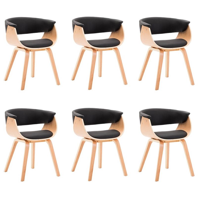 Foto van The living store eetkamerstoelen - set van 6 - kunstleren bekleding - gebogen houten frame - zwart/bruin