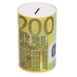Foto van Spaarpot blik 200 euro biljet - geel - 8 x 11 cm - spaarpotten