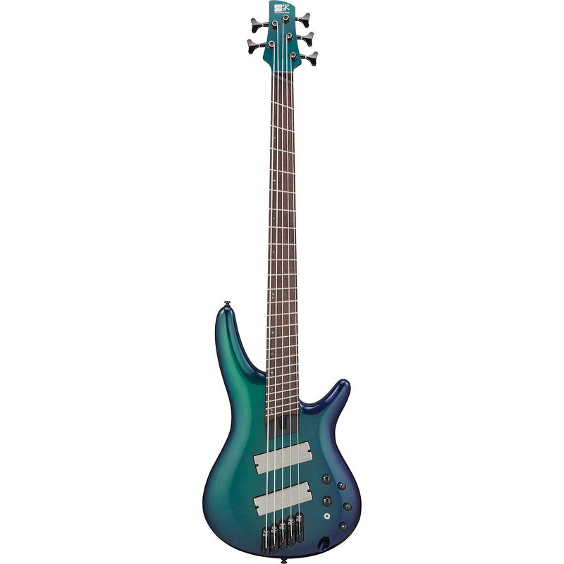 Foto van Ibanez srms725 bass workshop blue chameleon 5-snarige multi-scale elektrische basgitaar