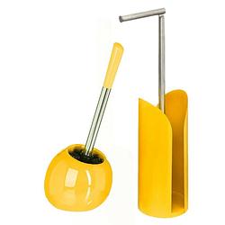 Foto van Wc-/toiletborstel met toiletrolhouder set geel - toiletborstels