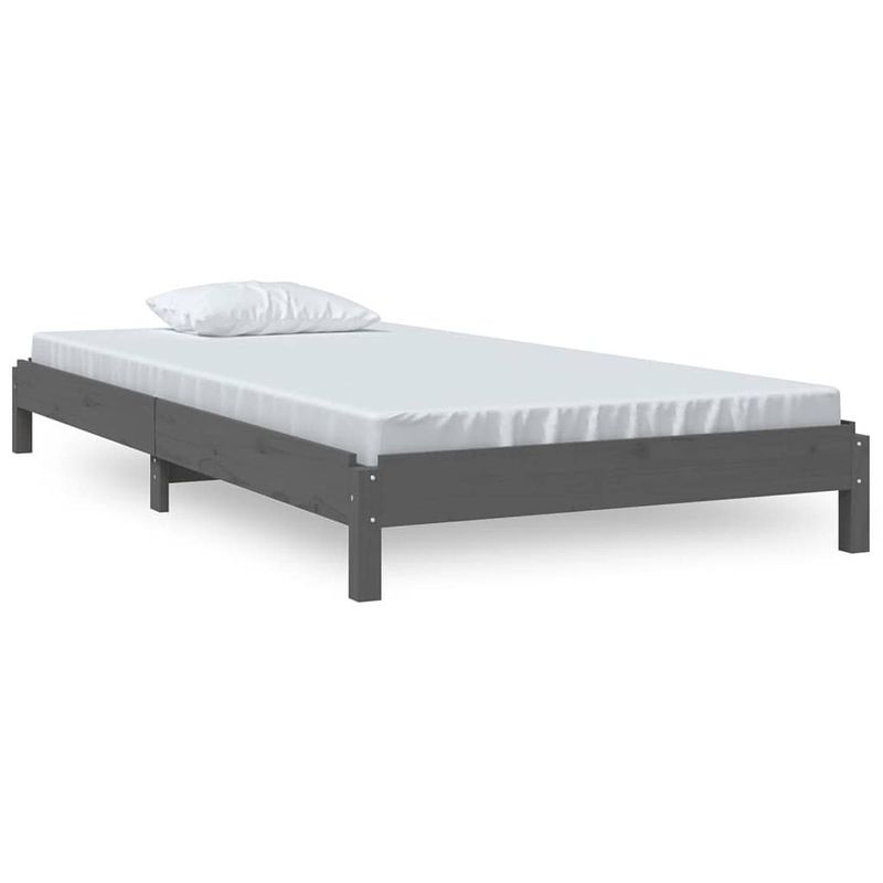 Foto van The living store bedframe - stapelbaar - grenenhout - grijs - 196.5 x 81.5 x 22 cm