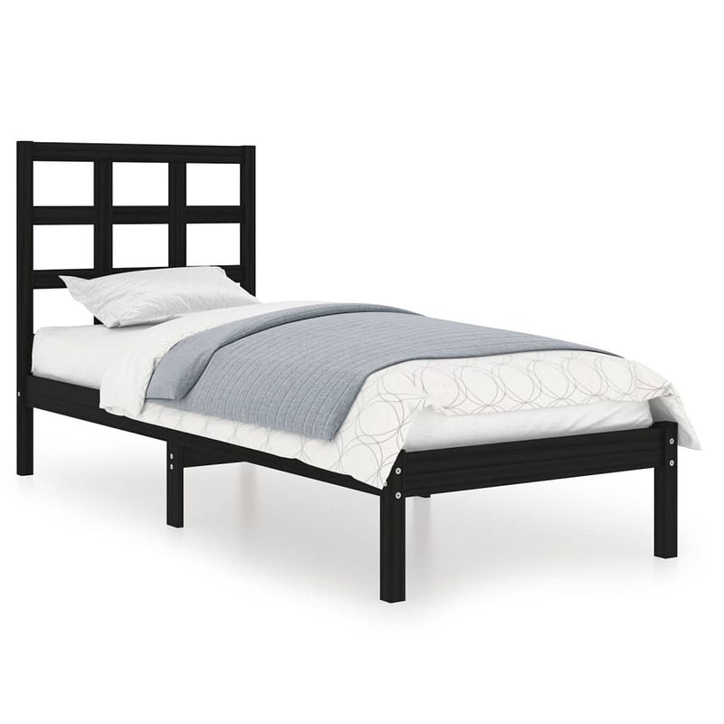 Foto van The living store bedframe grenenhout - zwart - 205.5 x 95.5 x 31 cm - met hoofdeind