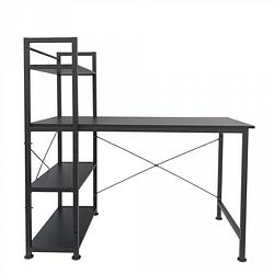 Foto van Bureau computertafel stoer - 3 opbergplanken - industrieel modern - metaal hout - zwart