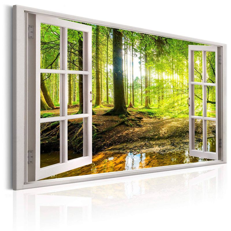 Foto van Artgeist window view on forest canvas schilderij 90x60cm