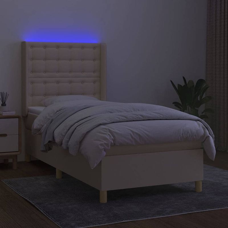 Foto van The living store boxspring - led - 203 x 103 x 118/128 cm - crème - pocketvering matras