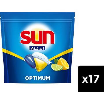 Foto van 1+1 gratis | sun optimum allin 1 vaatwascapsules citroen 17 caps aanbieding bij jumbo