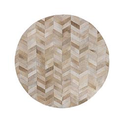 Foto van Ptmd joanne beige cowhair patchwork carpet round s