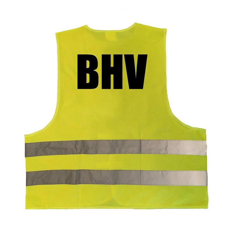 Foto van Bhv vestje / hesje geel met reflecterende strepen voor volwassenen - veiligheidshesje